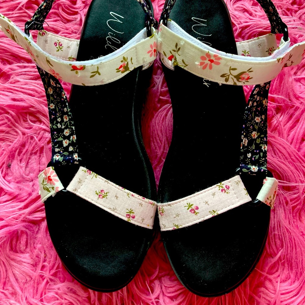 Black and Floral Strapped Sandals